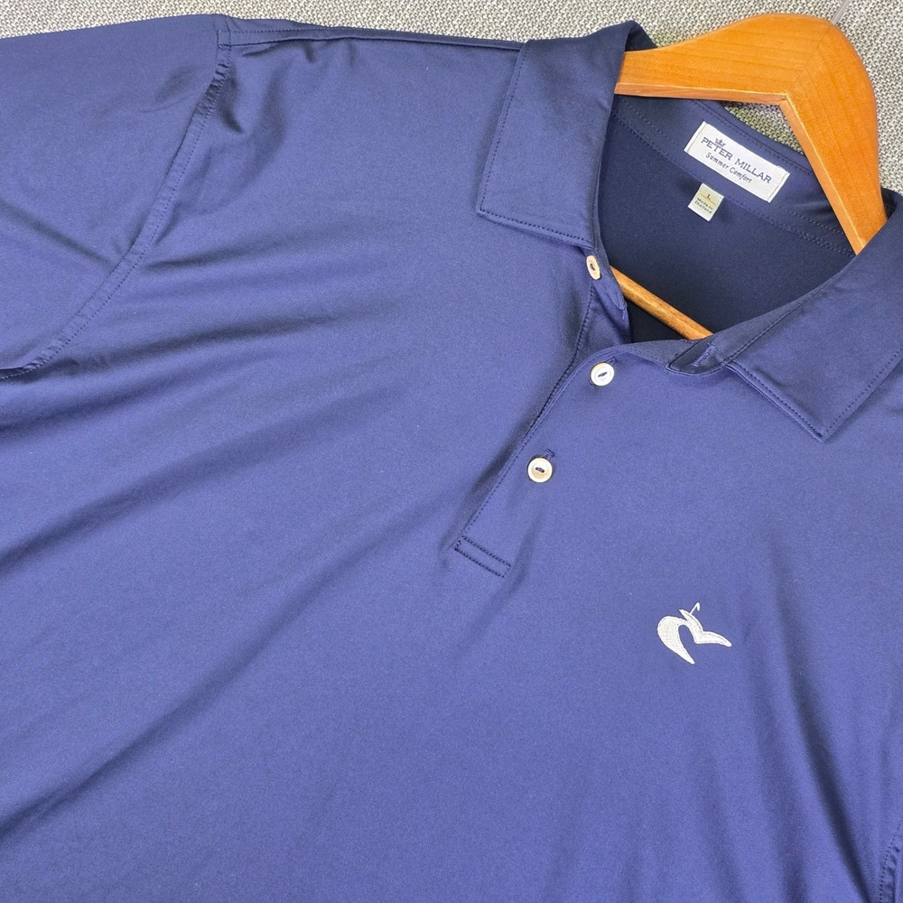 Caves Valley Golf Club x Peter Millar Mens L Polo Shirt Navy Blue Summer Comfort